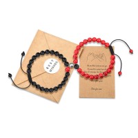 KINGSIN Couples Magnetic Mutual Attraction Bracelets Matte Agate Bracelet Vows of Eternal Love Charms Adjustable Jewelry Gifts Set for Lover Women Men-BR