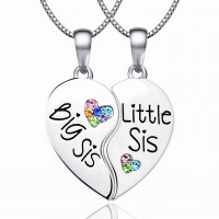 KINGSIN Sister Necklace for 2 Big Sister Little Sister BFF Pendant Necklaces Matching Relationship Necklace for Girls Women
