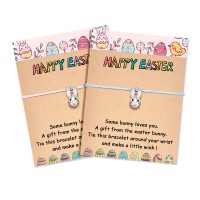 KINGSIN Easter Bunny Bracelets Easter Gifts Basket Stuffers Fillers for Girls Boys Adults Women Men Teens Mom Family Teenagers Presents Crafts Granddaughter Daughter Sister Niece Friends Cousin-K032-bunny pink blue 
