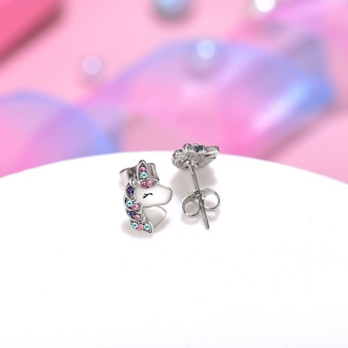 Jinyi Silver Unicorn Earrings Bracelet Necklace Ringfor Girls Hypoallergenic  Cute Cz Unicorn Stud Earrings Jewelry(4pcs, Silver+red+purple+green)